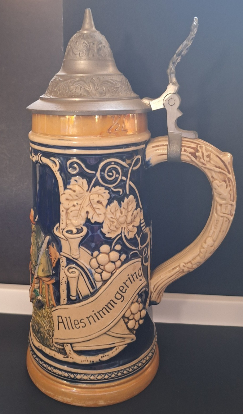 Vtg MCM Marzi & Remy 2863 Dog Fox Hunt Old Tankard Beer Stein Germany Pewter Lid